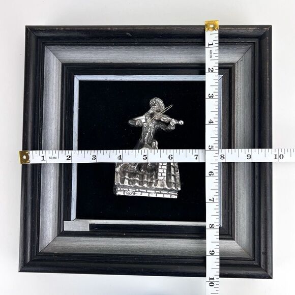 Vintage Stamped 925 Jewish Man Playing Fiddler Wall Sculpture By A Kedem Framed - Picture 11 of 12